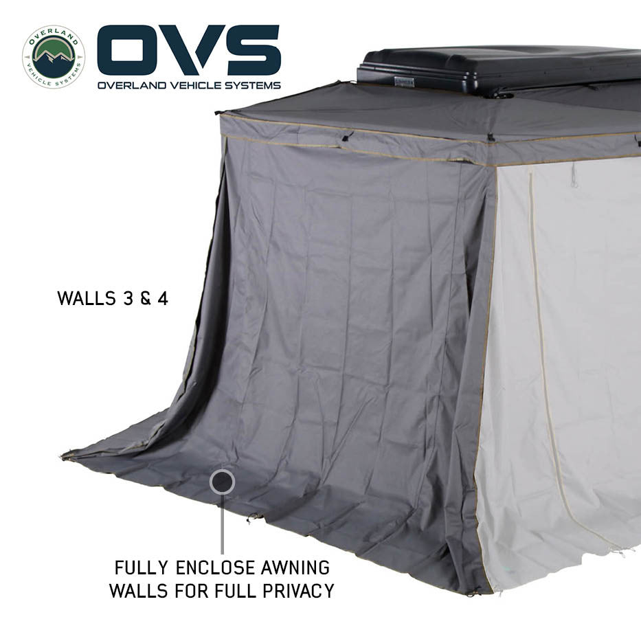 HD Nomadic 270 LTE Awning Walls - Dark Grey with Green Trim Closed Passenger Wall 2