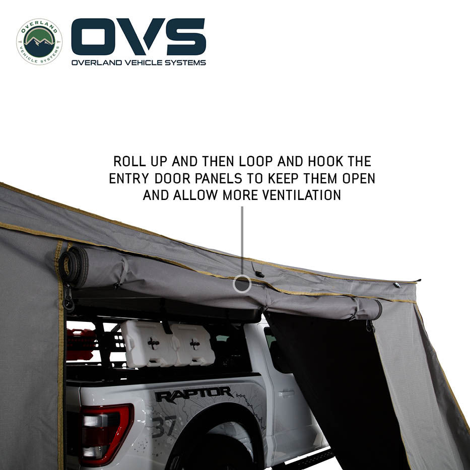 HD Nomadic 270 LTE Awning Walls - Dark Grey with Green Trim Roll Up