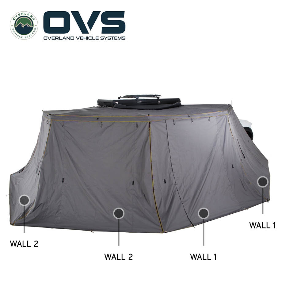 OVS HD Nomadic 3-Piece Wall Kit for 270 Degree Awning – Passenger Side (Dark Grey Fabric with Storage Bag)