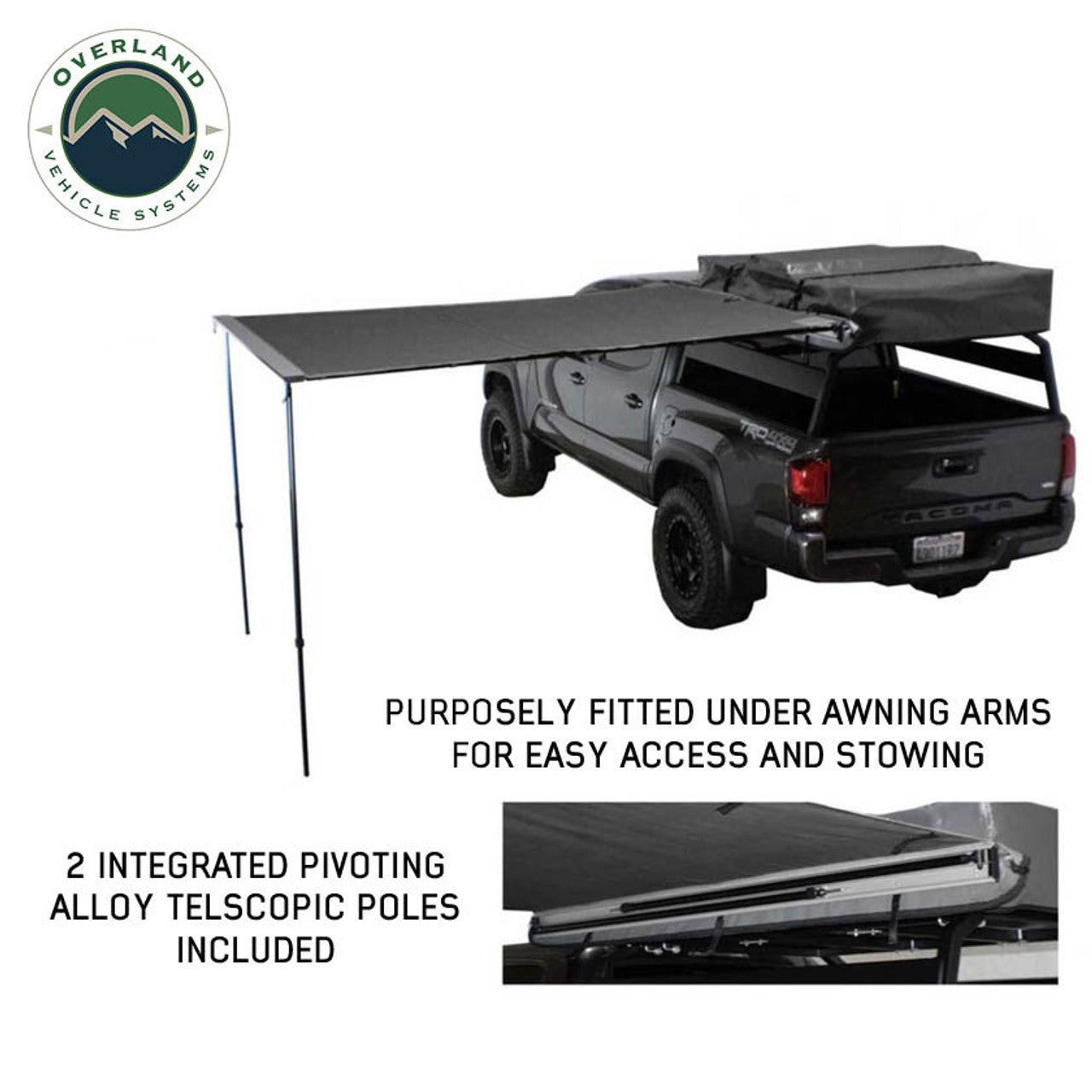 HD Nomadic 90 Degree Awning - Grey Body, Green Trim & Black Travel Cover With Poles Down