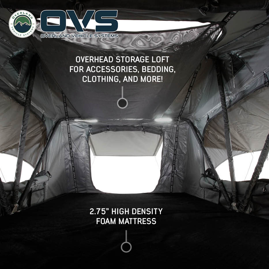 HD Nomadic 2 Person Extended Soft Shell Roof Top Tent, Grey Body & Green Rainfly Internal