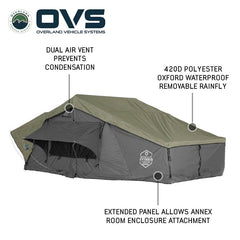 HD Nomadic 4 Person Extended Soft Shell Roof Top Tent, Grey Body & Green Rainfly 3 Quarter