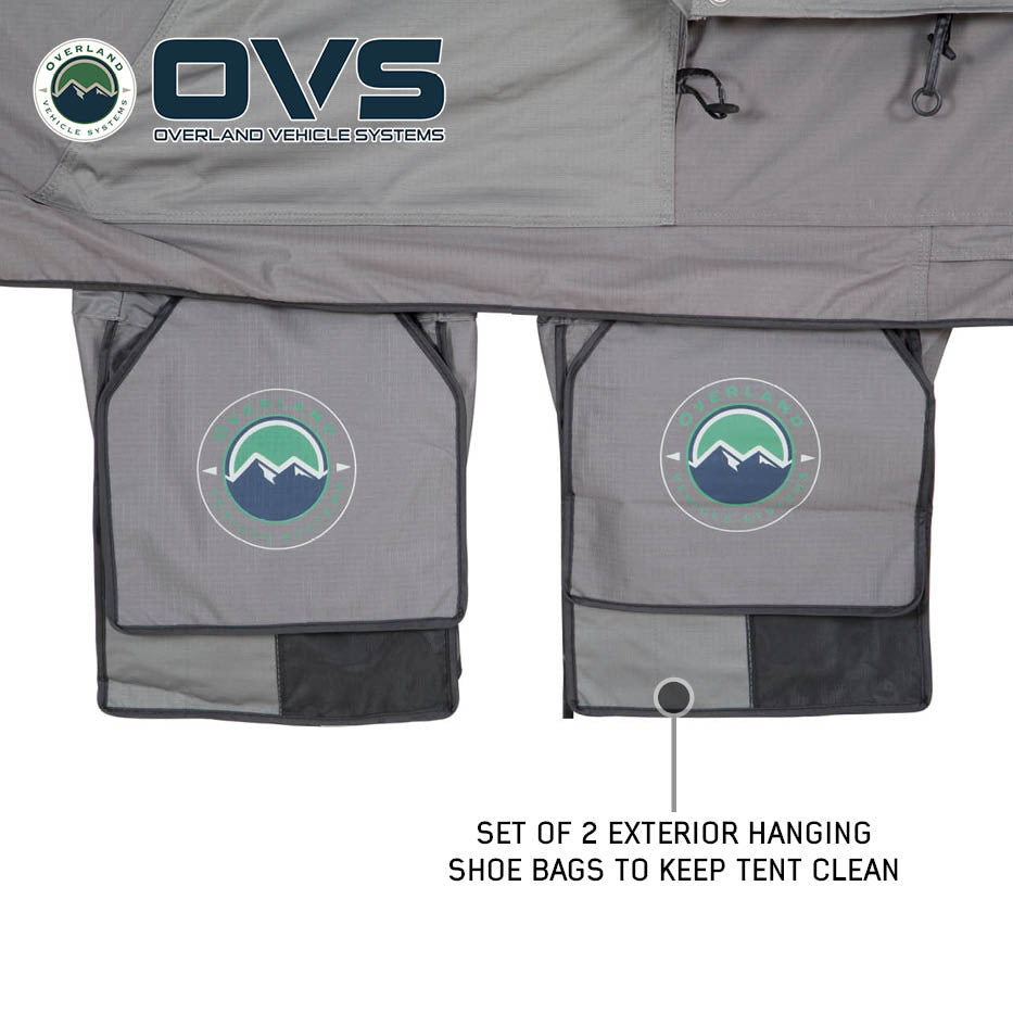 HD Nomadic 4 Person Extended Soft Shell Roof Top Tent, Grey Body & Green Rainfly Shoe Bags