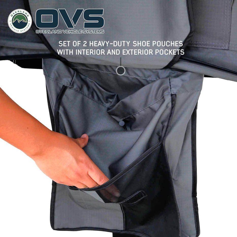 HD Nomadic 4 Person Extended Soft Shell Roof Top Tent, Grey Body & Green Rainfly Shoe Bag