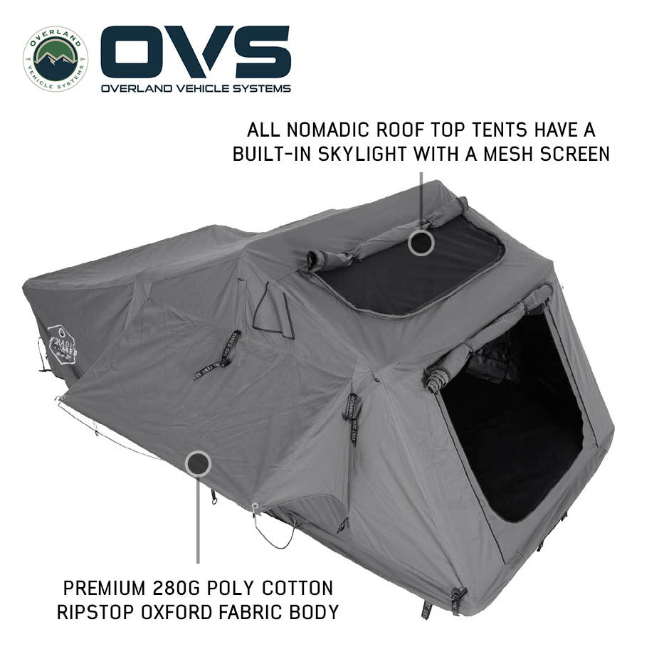 HD Nomadic 2 Person Extended Soft Shell Roof Top Tent, Grey Body & Green Rainfly Bare