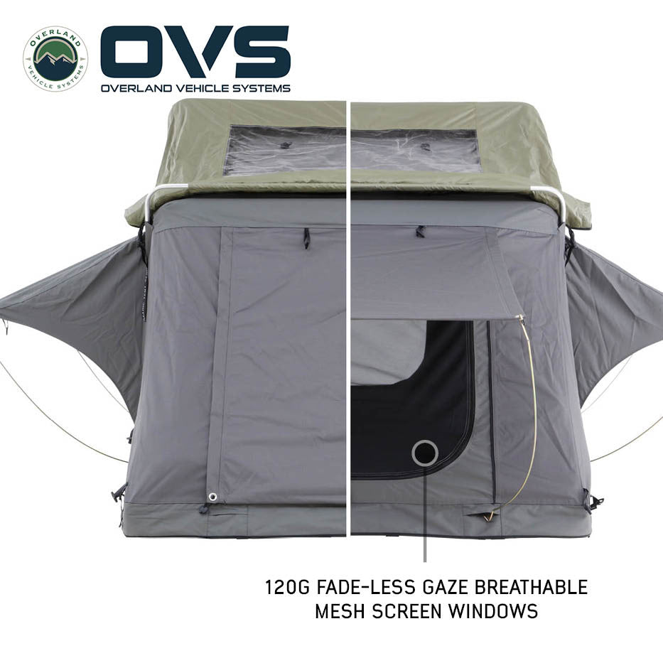 HD Nomadic 2 Person Extended Soft Shell Roof Top Tent, Grey Body & Green Rainfly Screen