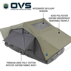 HD Nomadic 3 Person Standard Soft Shell Roof Top Tent, Grey Body & Green Rainfly 3 Quarter