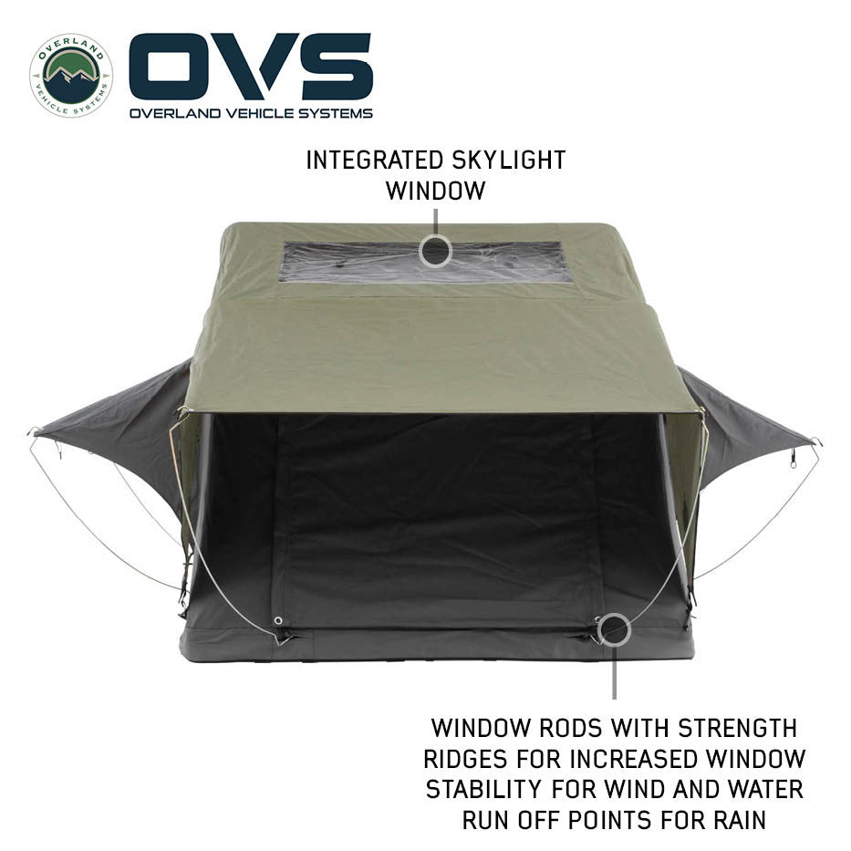 HD Nomadic 3 Person Standard Soft Shell Roof Top Tent, Grey Body & Green Rainfly Entrance