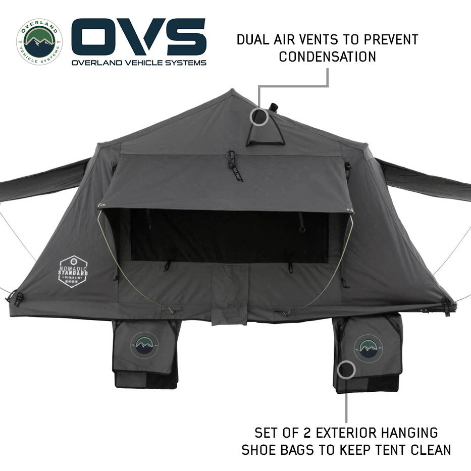 HD Nomadic 2 Person Standard Soft Shell Roof Top Tent, Grey Body & Green Rainfly Bare