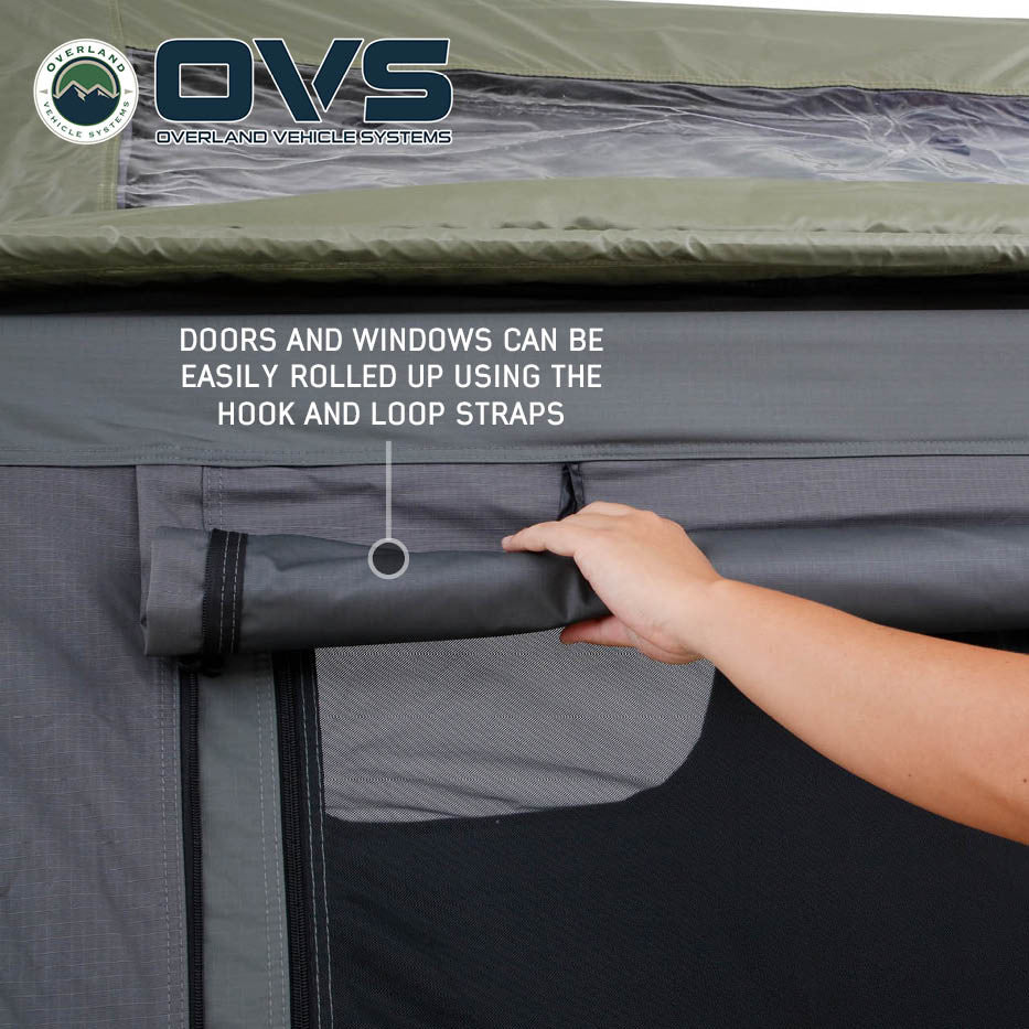 HD Nomadic 2 Person Standard Soft Shell Roof Top Tent, Grey Body & Green Rainfly Roll Up