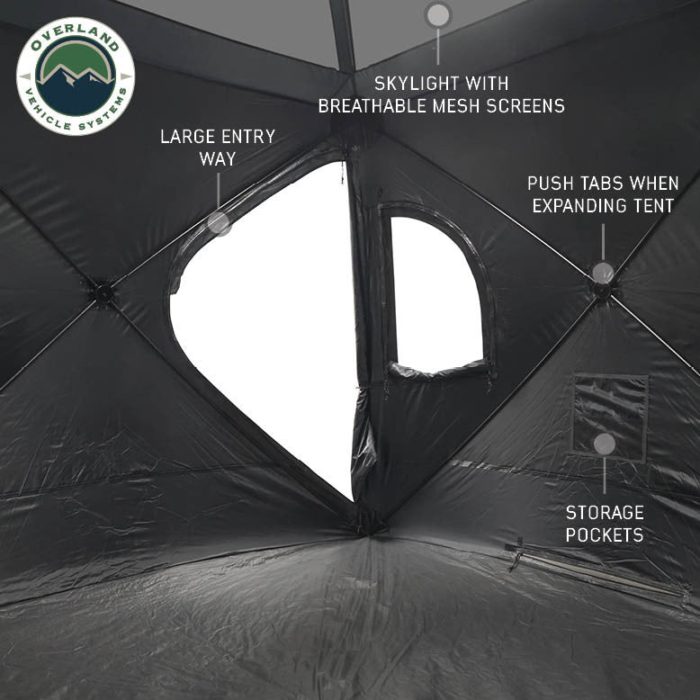 Hub Centric Ground Tent - Black Body & Grey Rainfly Door