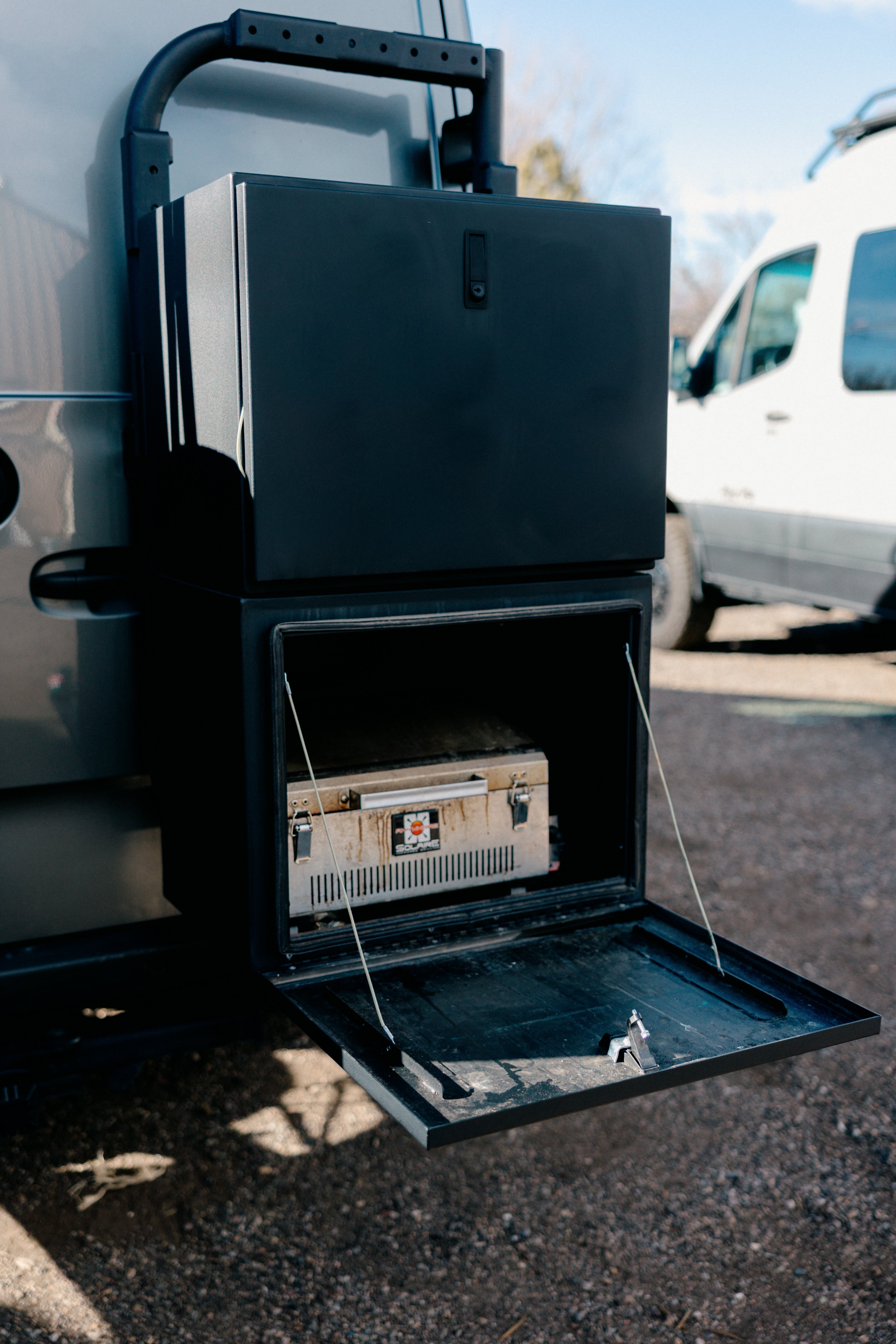 Van Wife Components Exterior Storage Box with Drop Down Door – Powder Coated Aluminum