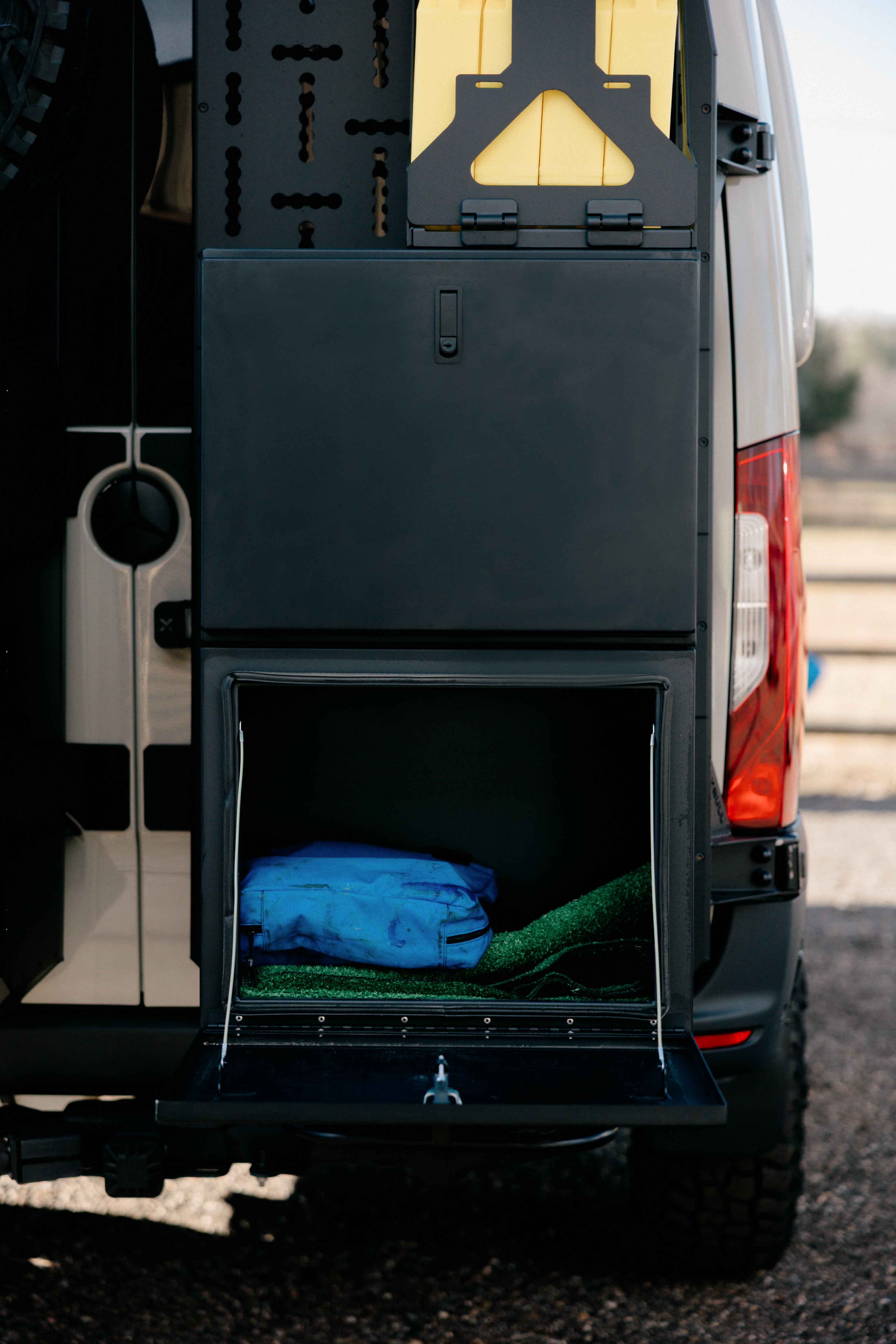 Van Wife Components Exterior Storage Box with Drop Down Door – Powder Coated Aluminum