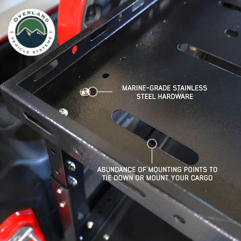 Cargo Storage Rack with Shelf and Sliding Extension Mounting Points
