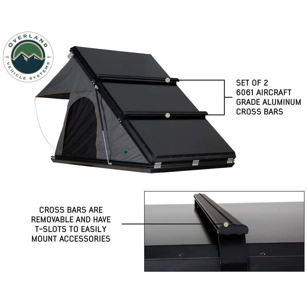 HD Mamba 3 Person Clam Shell Aluminum Hard Shell Roof Top Tent, Grey Body & Green Trim