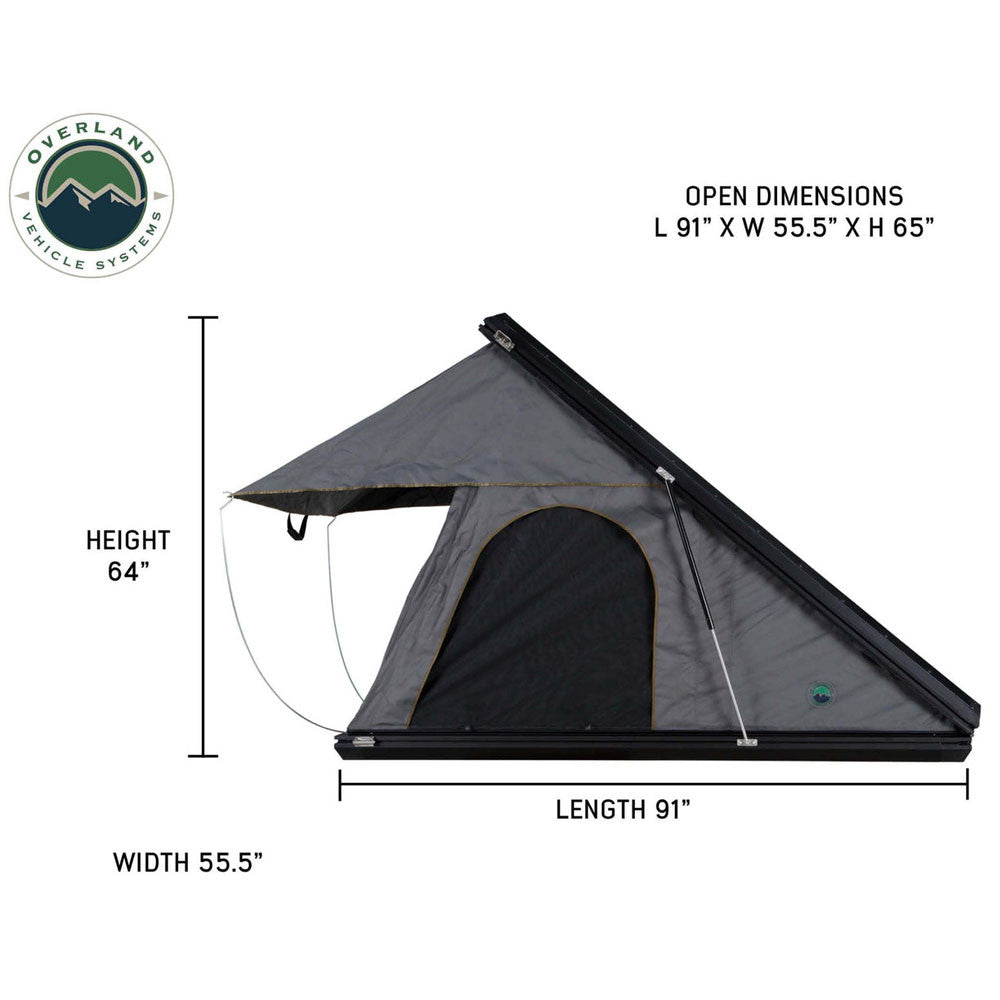 HD Mamba Clam Shell Aluminum Hard Shell Roof Top Tent, Grey Body & Green Trim dimensions