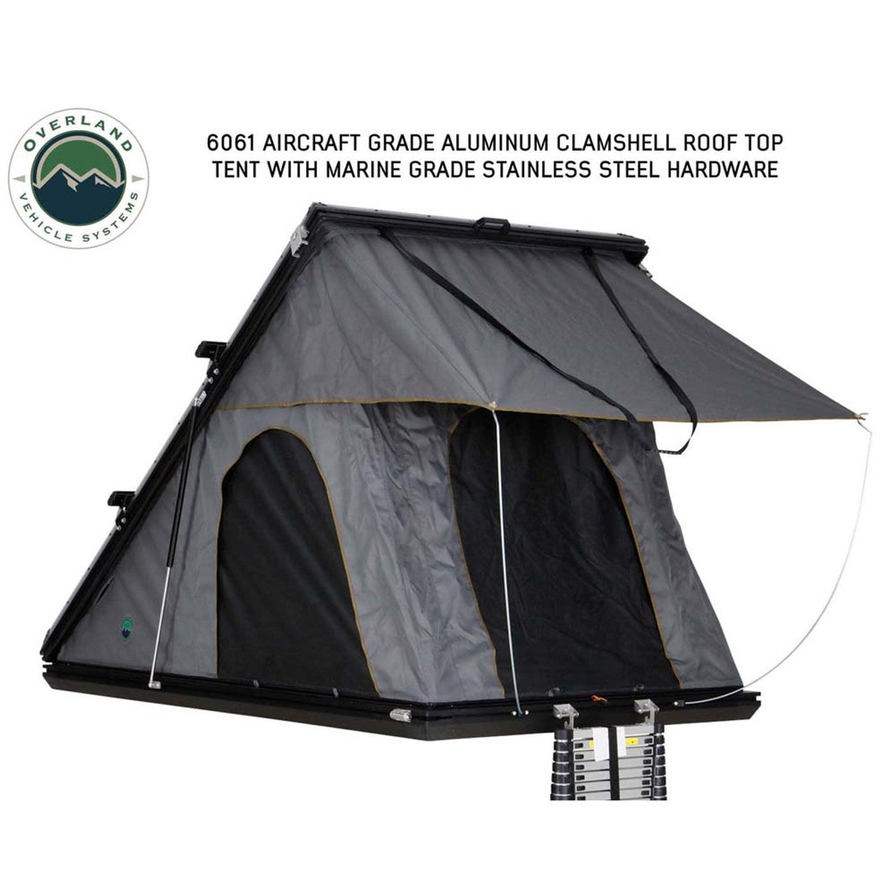 HD Mamba Clam Shell Aluminum Hard Shell Roof Top Tent, Grey Body & Green Trim 3/4