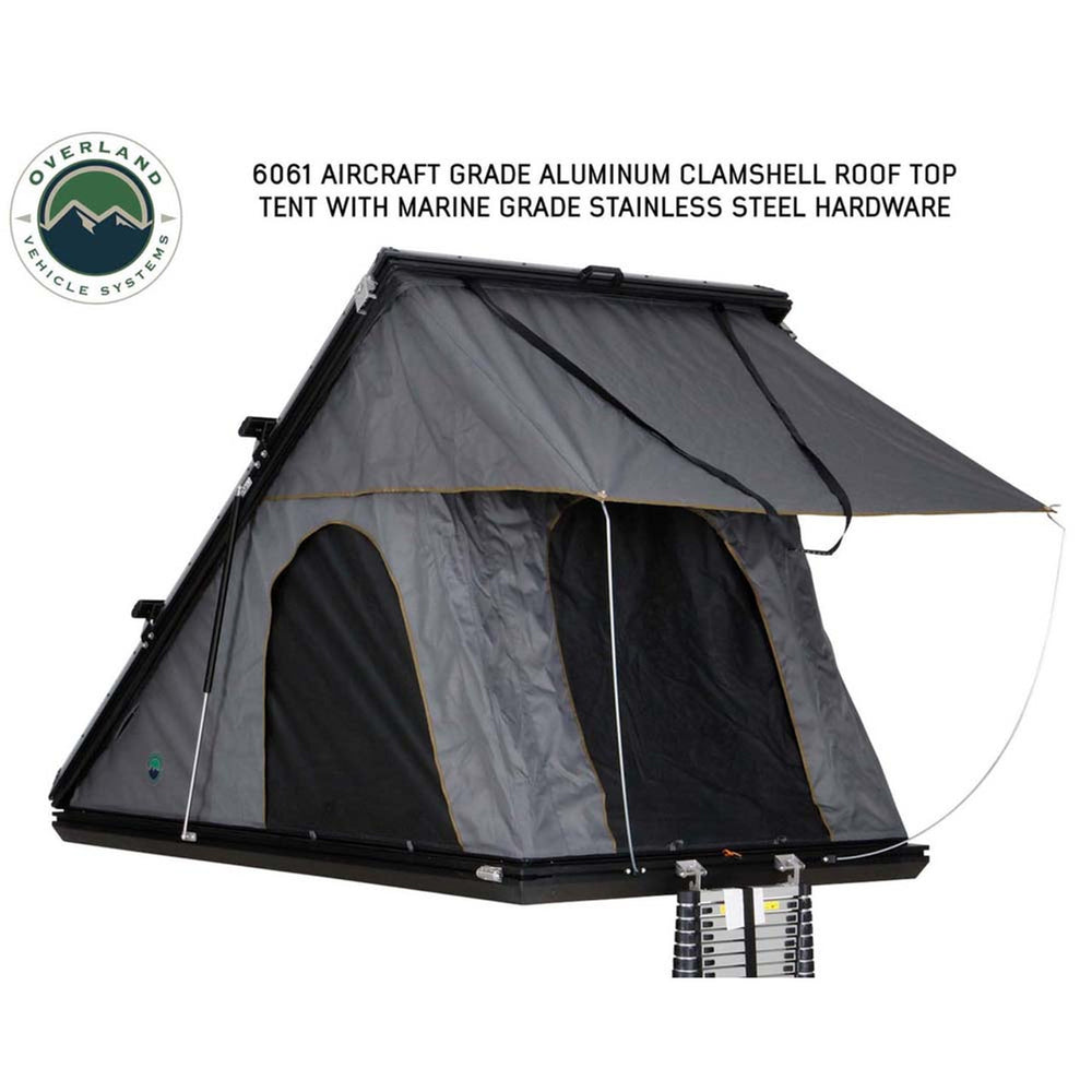 HD Mamba Clam Shell Aluminum Hard Shell Roof Top Tent, Grey Body & Green Trim 3/4
