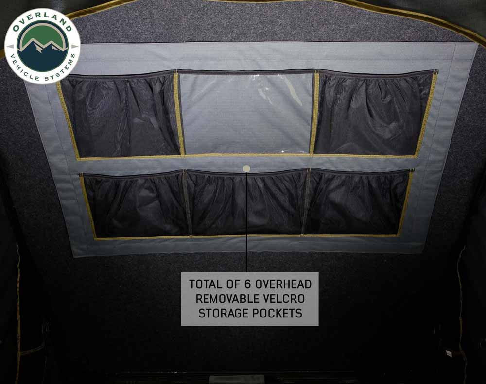 HD Mamba Clam Shell Aluminum Hard Shell Roof Top Tent, Grey Body & Green Trim internal storage