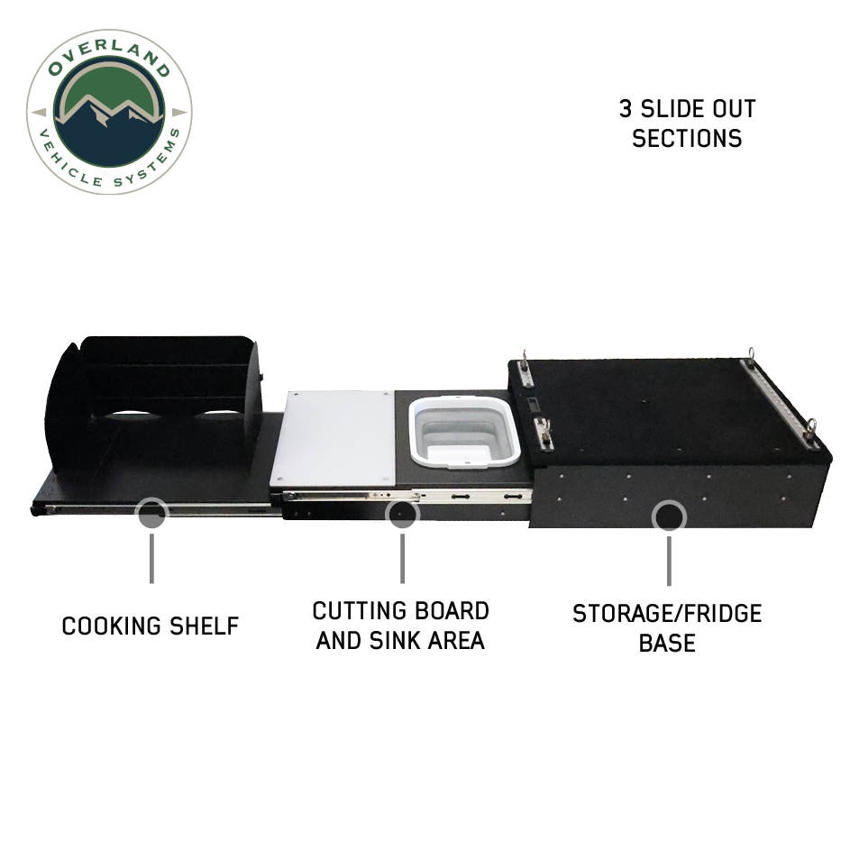 Mid Size Cargo Box Kitchen With Slide Out Sink, Cooking Shelf and Work Station Sections