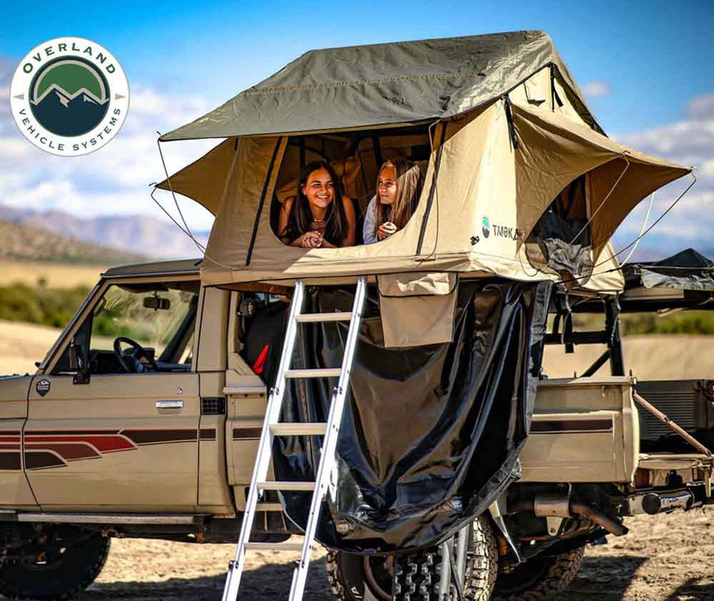 OVS LD TMBK 3-Person Soft Shell Roof Top Tent – Tan Body with Green Rainfly