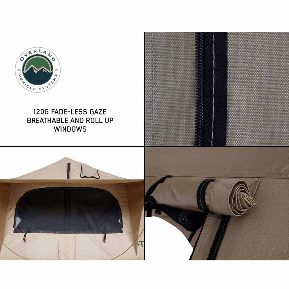 OVS LD TMBK 3-Person Soft Shell Roof Top Tent – Tan Body with Green Rainfly