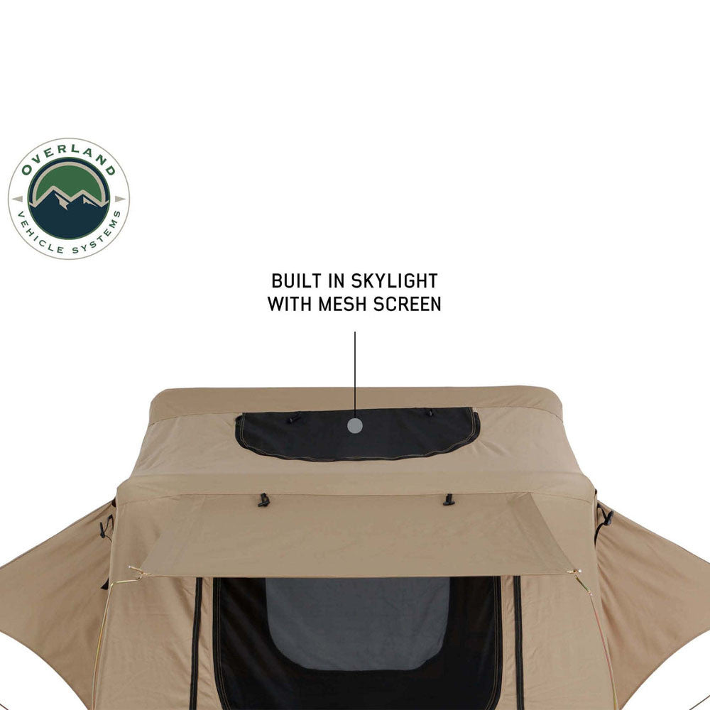 OVS LD TMBK 3-Person Soft Shell Roof Top Tent – Tan Body with Green Rainfly