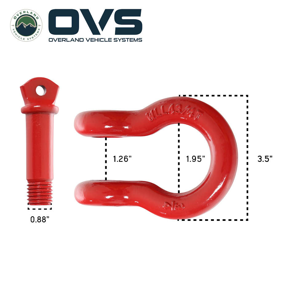 Recovery Shackle D-Ring 3/4" - 4.75 Ton Rated - Sold in Pairs Dimensions