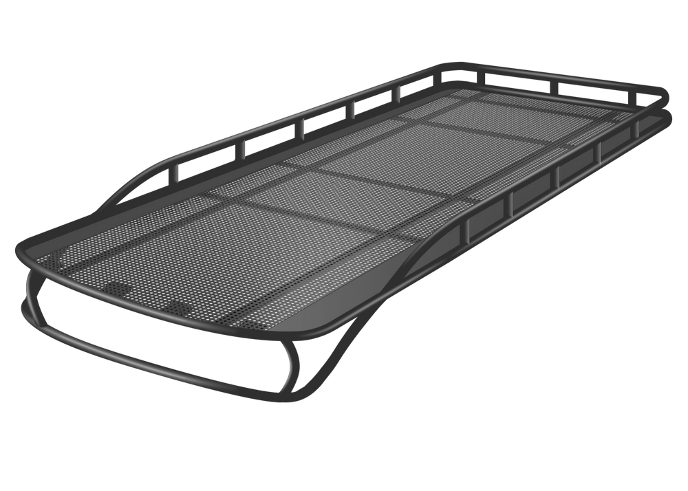 3D model drawing of the Safari 2.0 roof rack for Mercedes Sprinter vans, showing a clean, modular design with no hole cutouts or accessories mounted.
