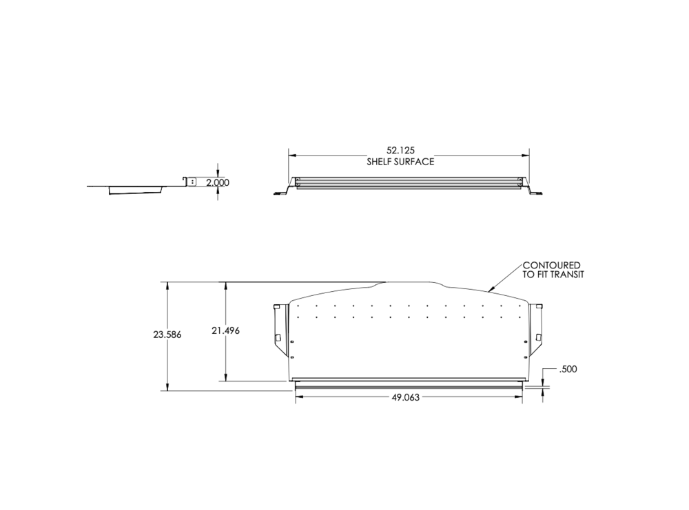 Van Wife Components Ford Transit Headliner Shelf with Curtain Rod – Powder Coated Aluminum