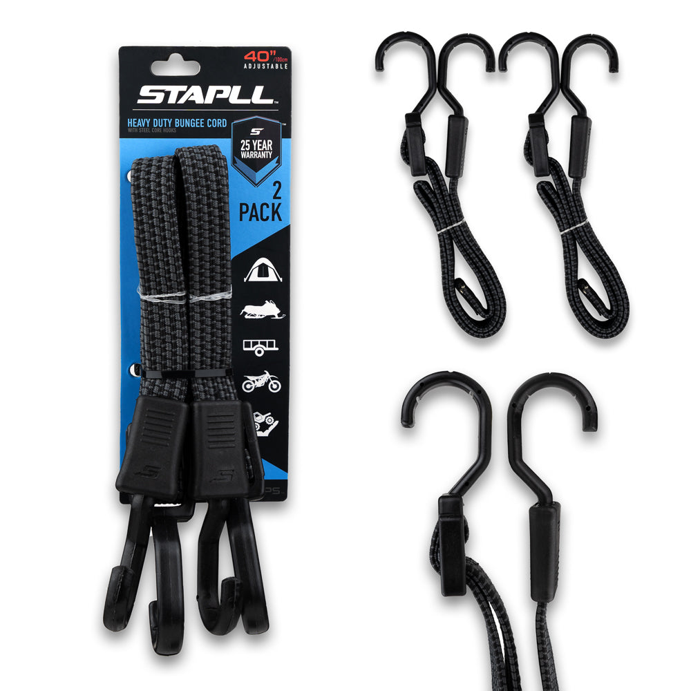 HD Adjustable Bungee Cord Set (2-Pack) | Heavy Duty Flat Bungee Straps with Steel Hooks