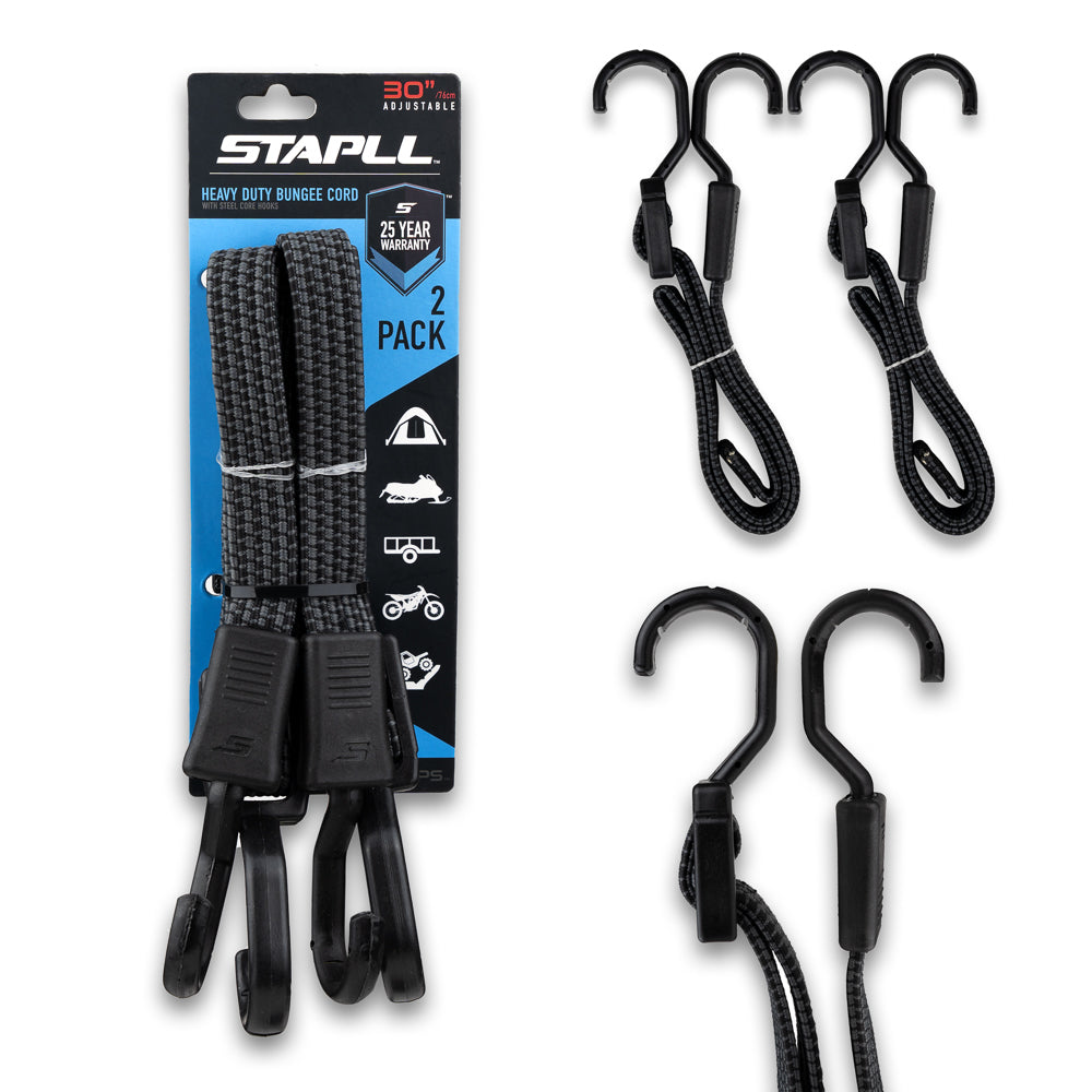 HD Adjustable Bungee Cord Set (2-Pack) | Heavy Duty Flat Bungee Straps with Steel Hooks