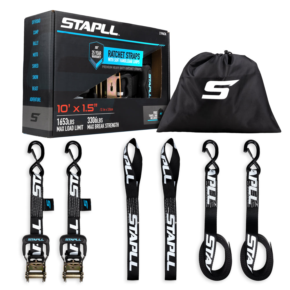 1.5" x 10' HD Ratchet Strap Set (2-Pack) | Heavy Duty Tie Downs with Soft Loops