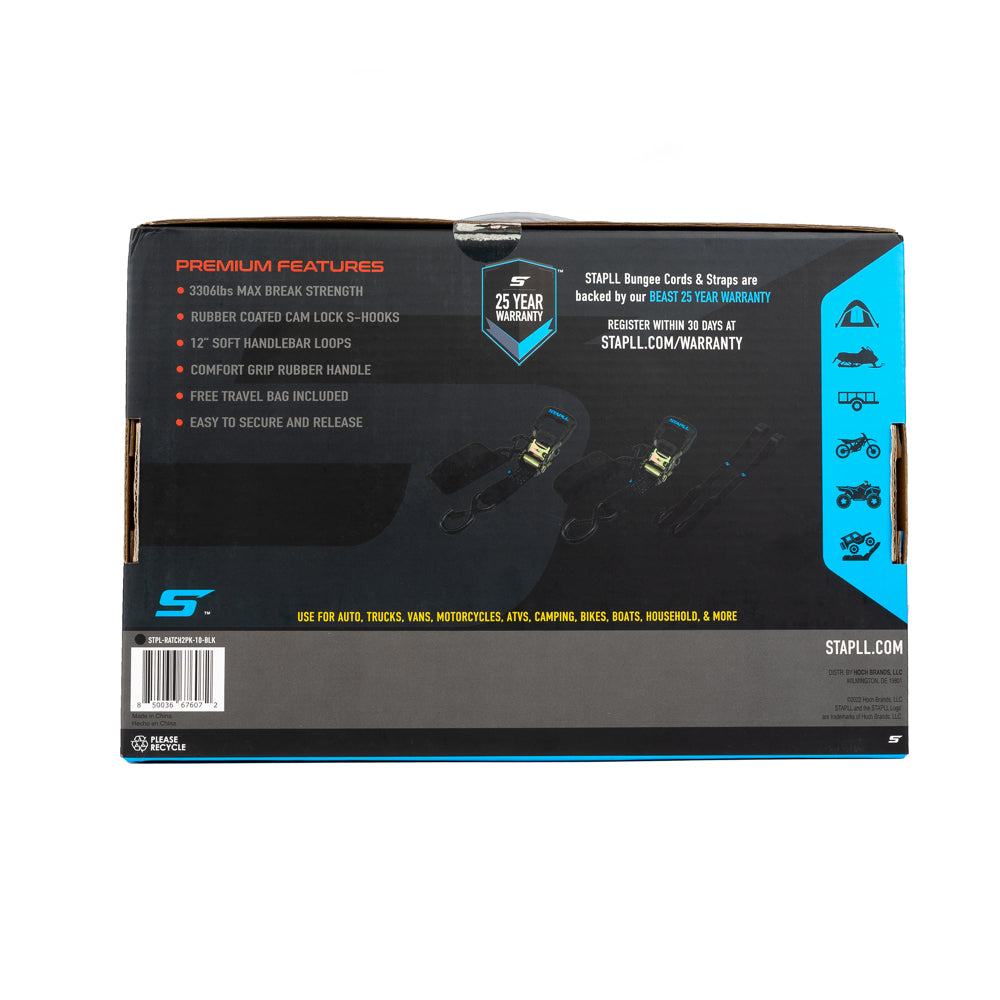 1.5" x 10' HD Ratchet Strap Set (2-Pack) | Heavy Duty Tie Downs with Soft Loops