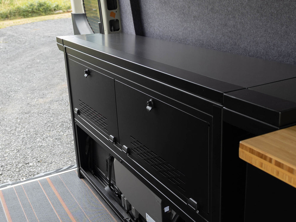 Available counter space with North-south option of Modular Cabinet Bed System for Sprinter & Transit 