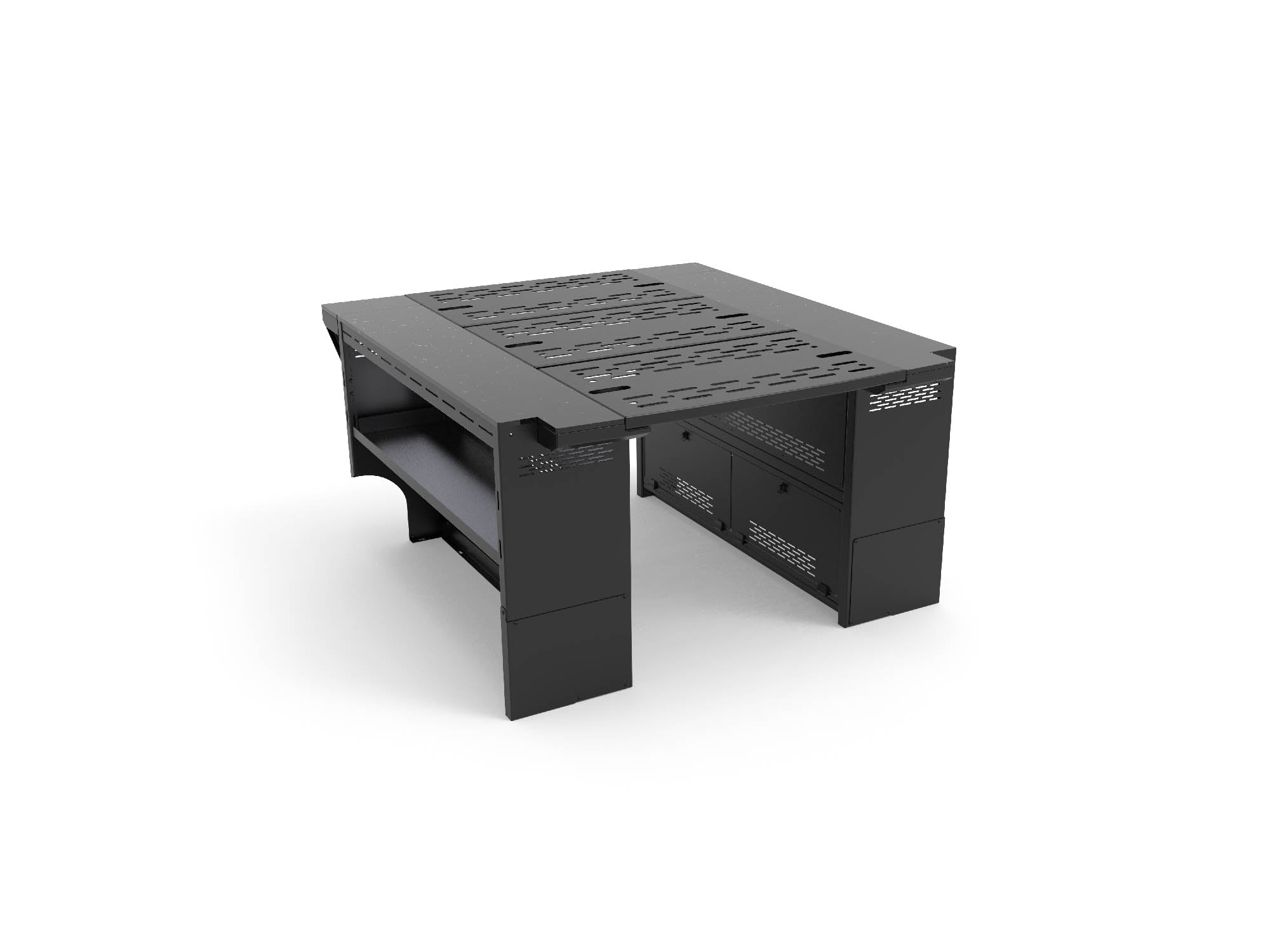 Modular Cabinet Bed System for Sprinter & Transit in North-South orientation using wheel well cut out panel