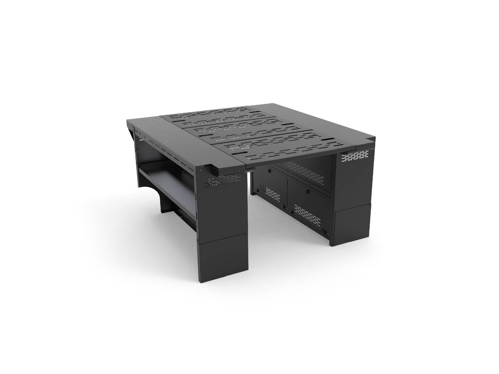 Modular Cabinet Bed System for Sprinter & Transit in North-South orientation using wheel well cut out panel
