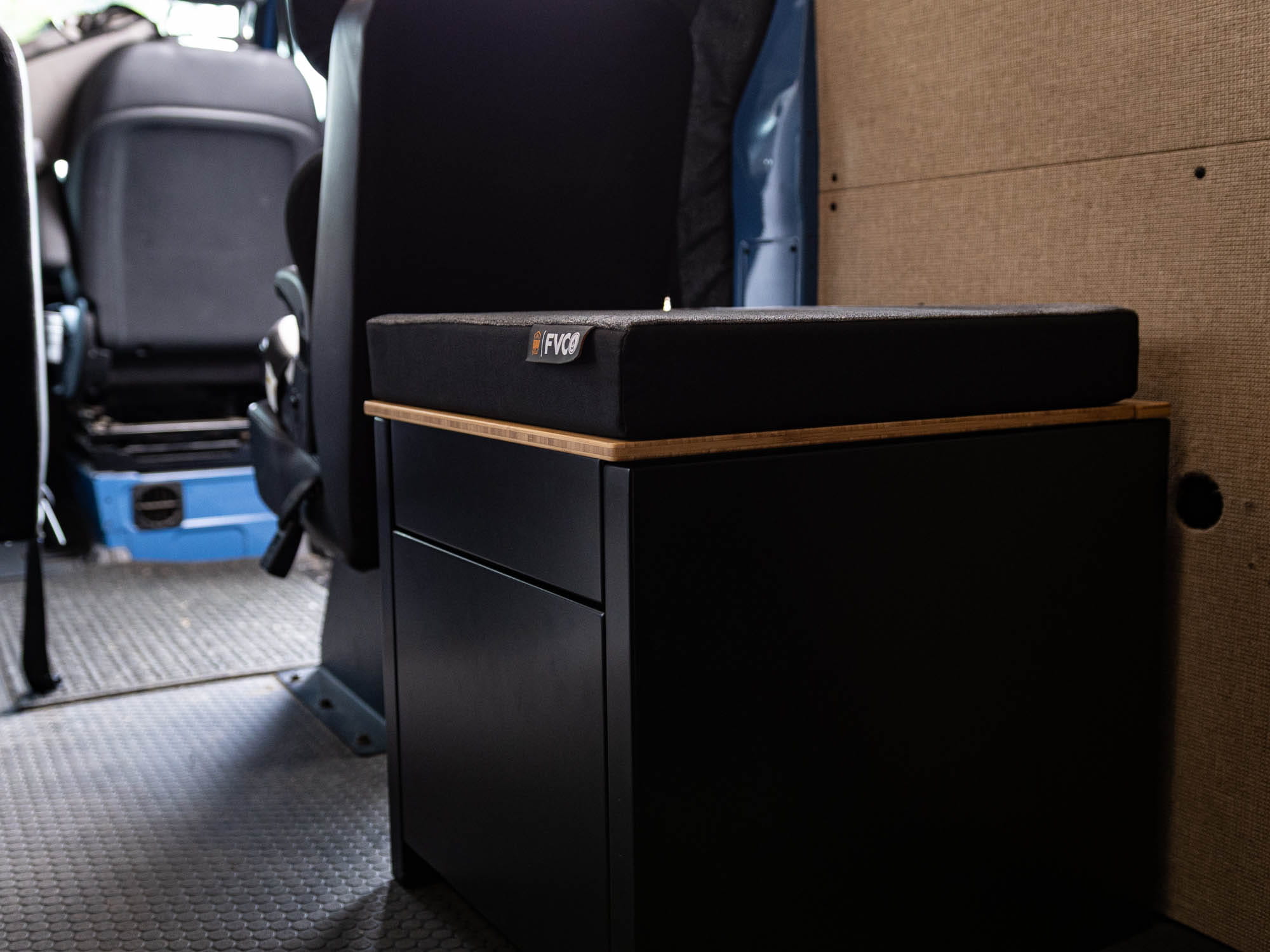 Angled profile view of the Toilet Cubby with matching 3-inch thick Toilet Cubby Pad on top