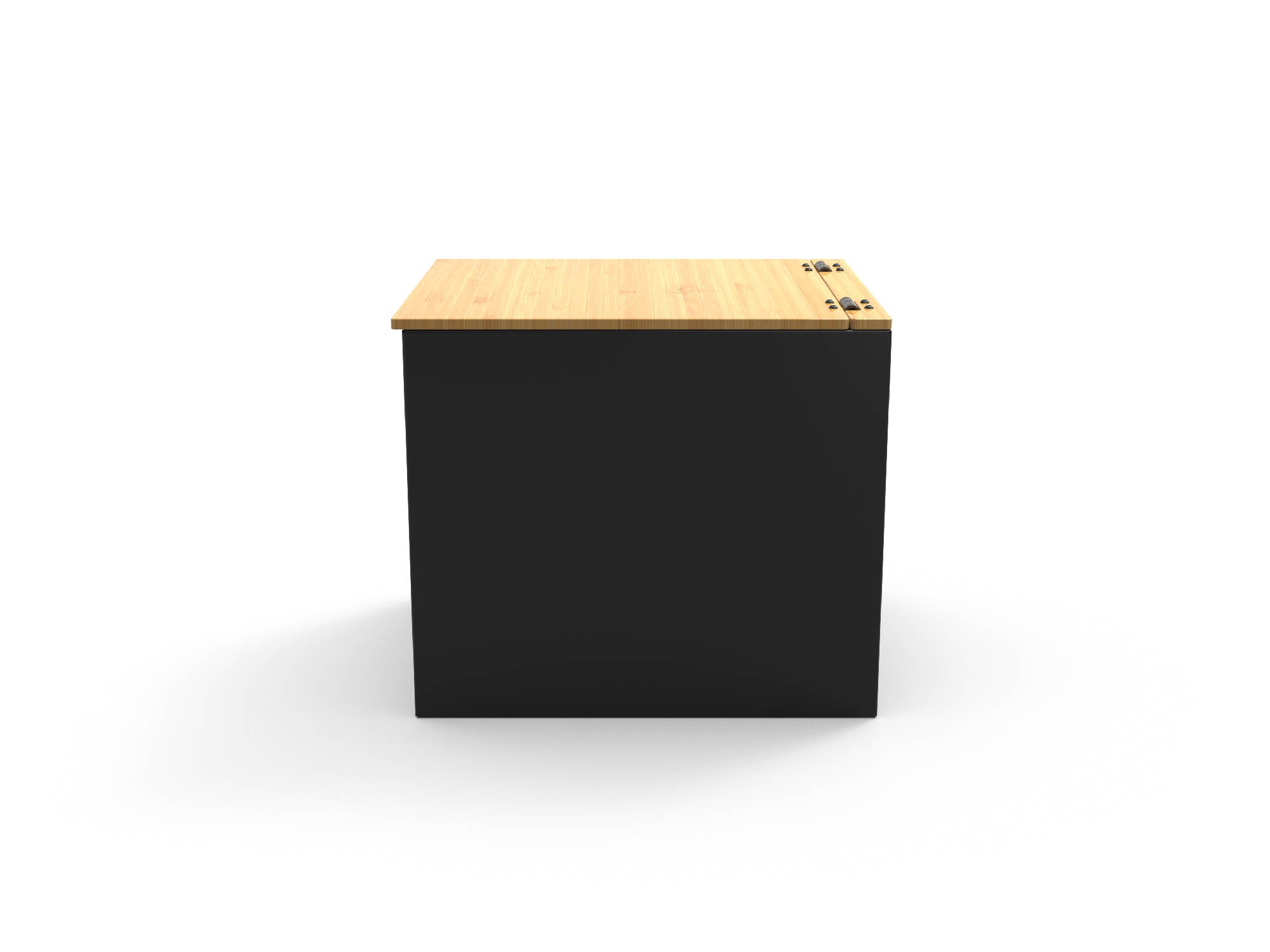 Side profile view of Portable Toilet Storage Cubby with lid closed