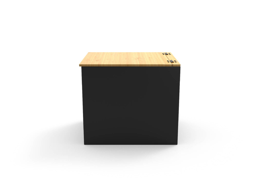 Side profile view of Portable Toilet Storage Cubby with lid closed