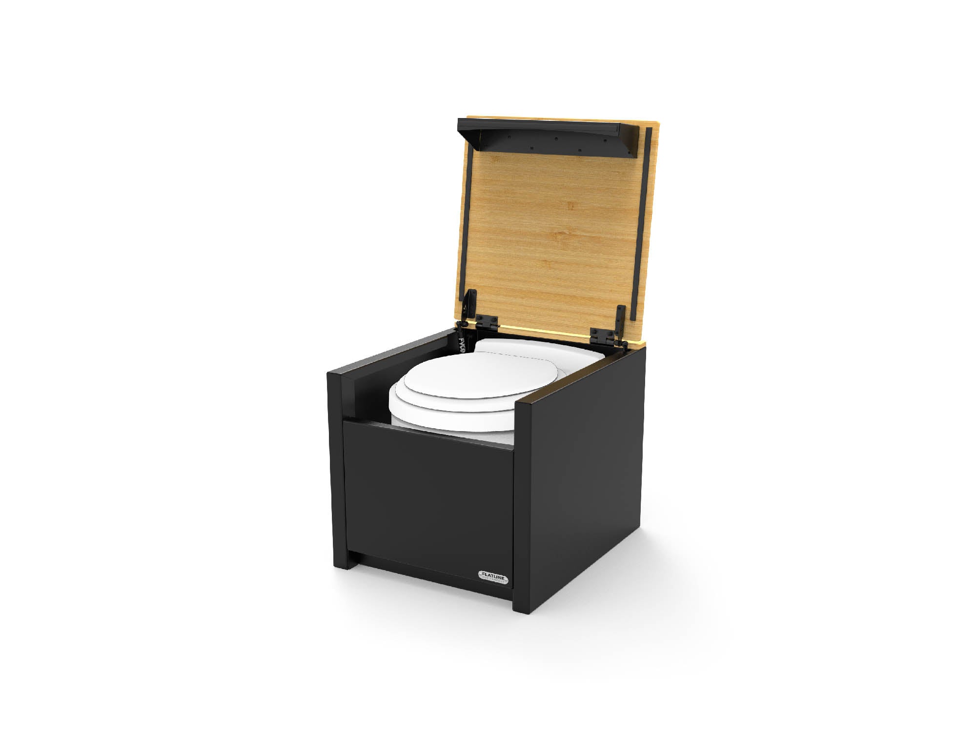Toilet Cubby for vans with toilet inside and lid open
