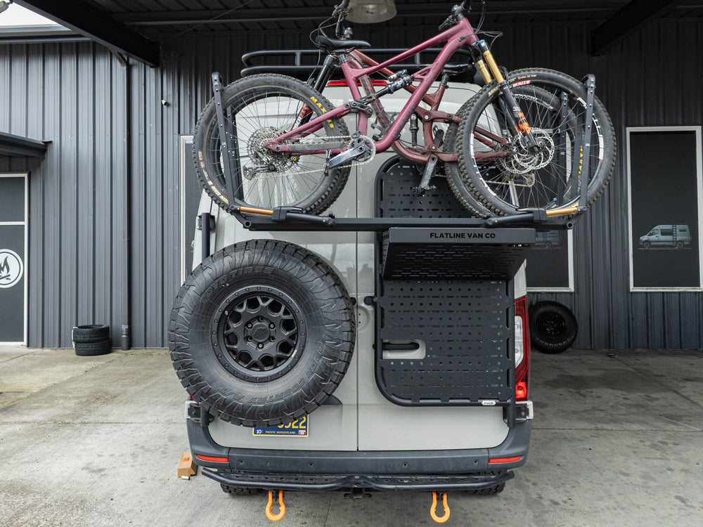 Rear Door Platform Bike Rack Adapter installed on Sprinter Rear Door Platform
