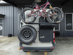 Rear Door Platform Bike Rack Adapter installed on Sprinter Rear Door Platform