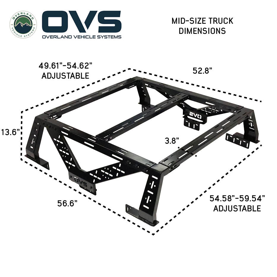 Universal Mid Height Rack for Mid-Size and Full-Size Pick-Up Trucks Dimensions