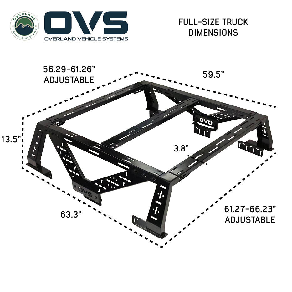 Universal Mid Height Rack for Mid-Size and Full-Size Pick-Up Trucks Dimensions