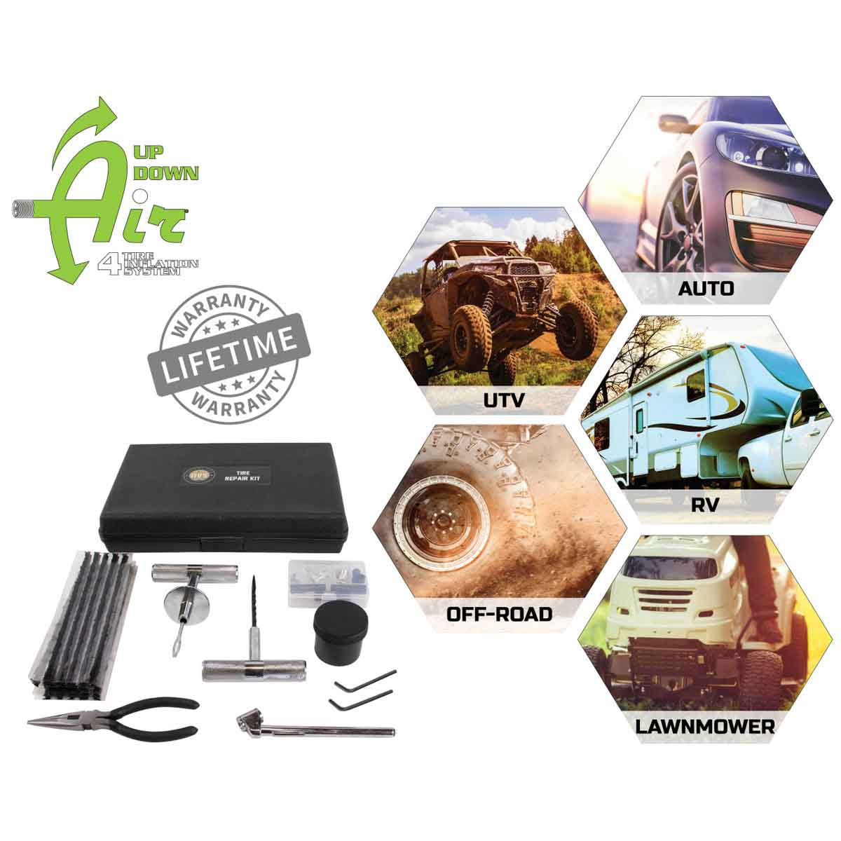 Up Down Air 53 Piece Tire Plug Repair Kit Off Road Grade Truck, Jeep, Off Road, RV, & Trailers