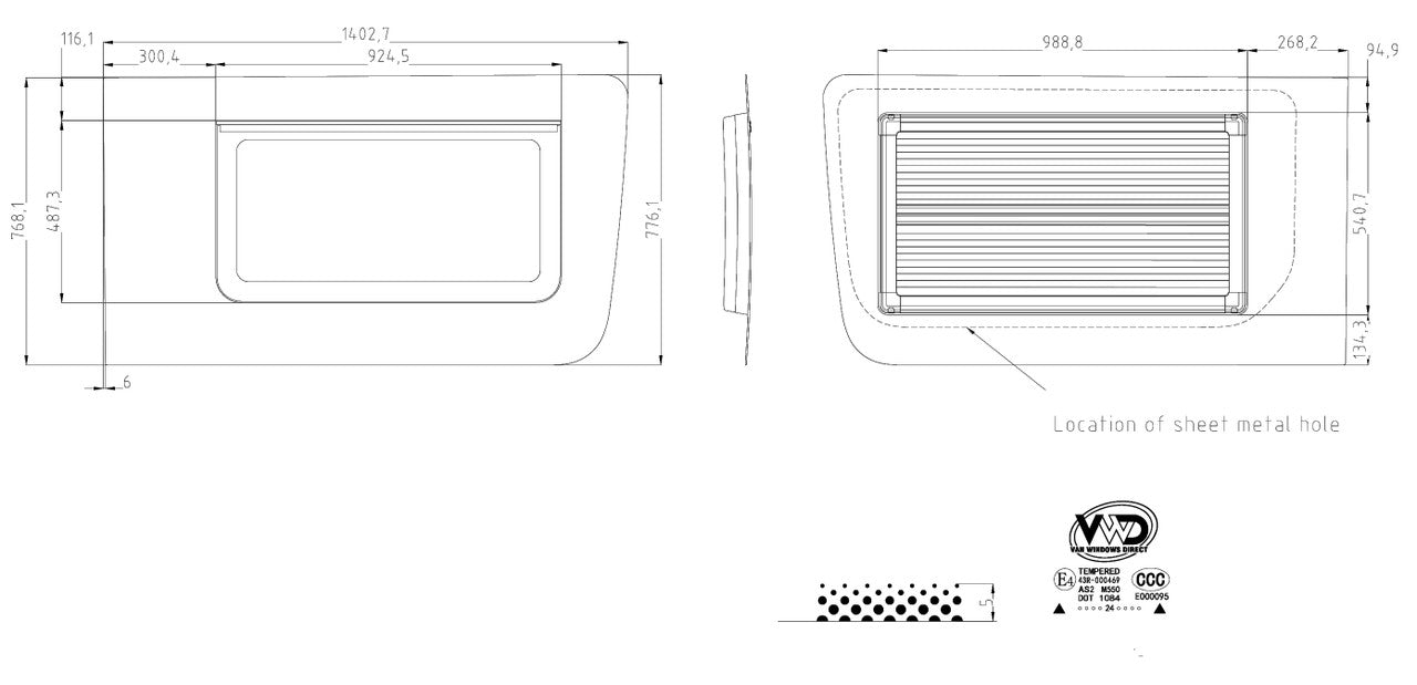 VWD Mercedes Sprinter Premium Awning Window | 2007+ | Passenger Sliding Door (SR101-AW)