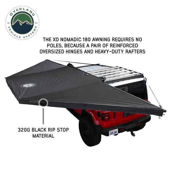 XD Nomadic 180 Degree Awning, Universal, Black Body, Black Trim and Travel Bag