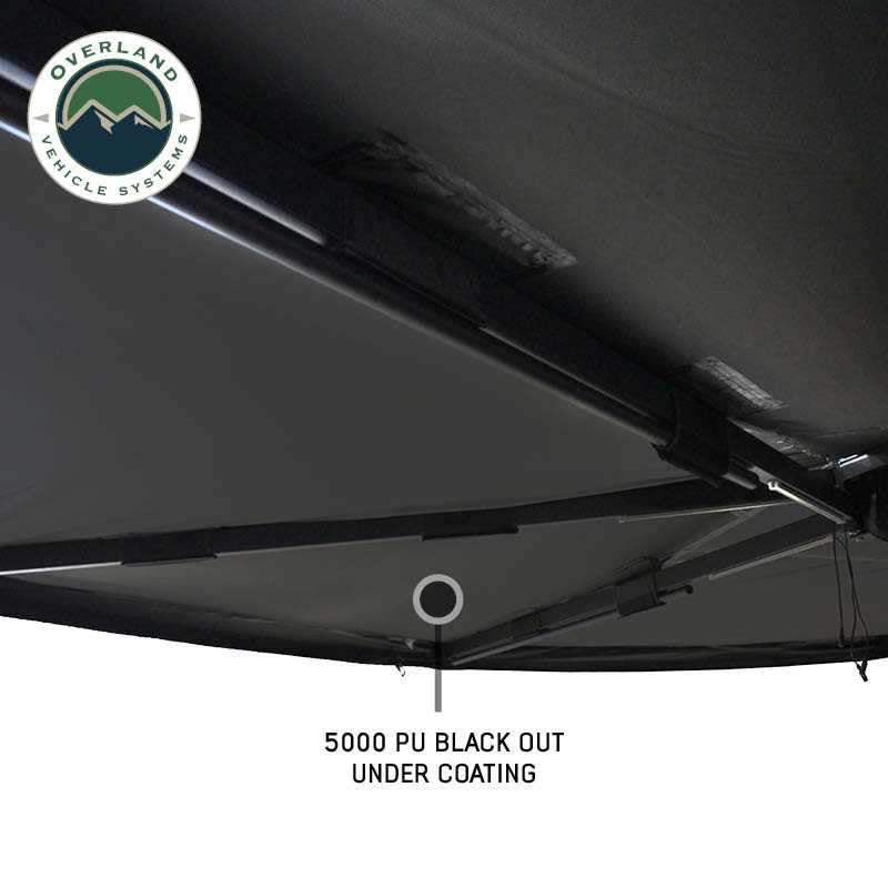 OVS XD Nomadic 270 Degree Awning & Wall Kit Combo – Blackout Fabric, Black Body & Trim with Lights and Travel Cover