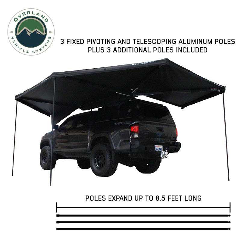 OVS XD Nomadic 270 Degree Awning & Wall Kit Combo – Blackout Fabric, Black Body & Trim with Lights and Travel Cover